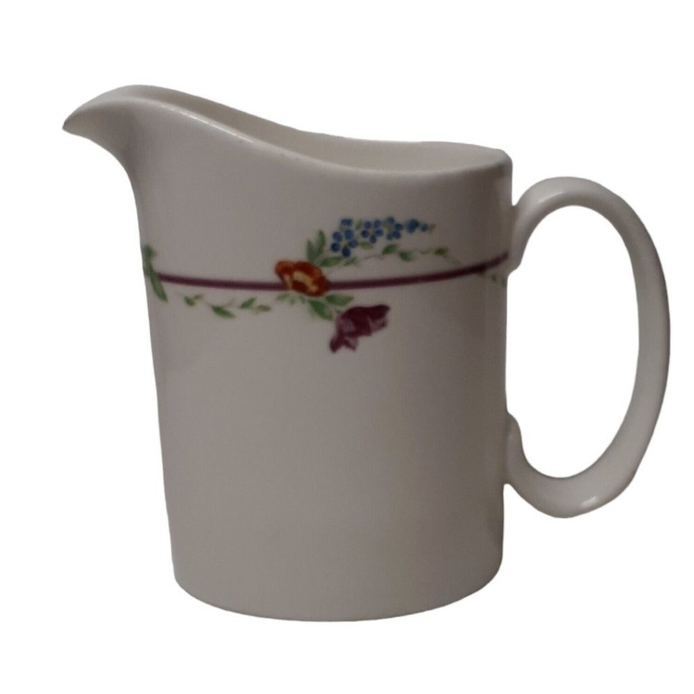 Royal Doulton Creamer White with Mauve Purple Blue Flowers 4"